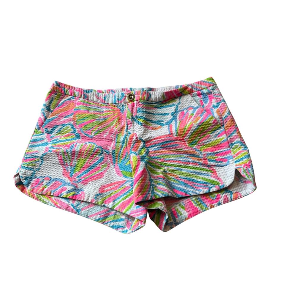 Lilly Pulitzer Multi Shell Print Seersucker Callahan Shorts Womens 8 Pink Blue